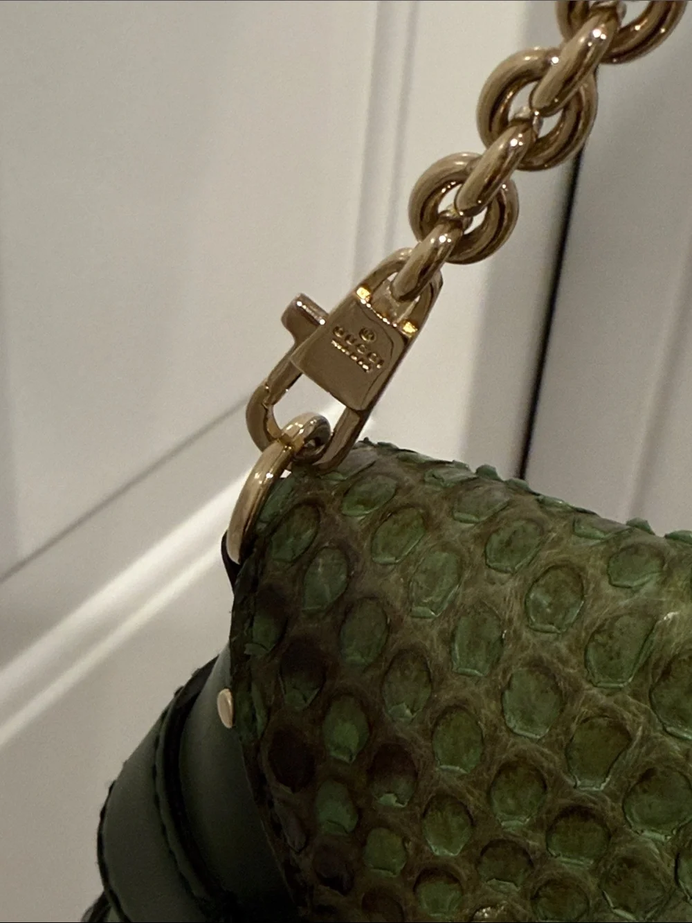Tom Ford for Gucci 2004 Green Python Horsebit Chain Clutch Shoulder Bag Rare